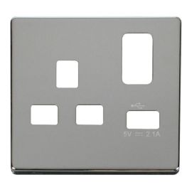 Click SCP471CH Polished Chrome Definity Screwless 1 Gang 13A 1x USB-A Switched UK Socket Cover Plate image