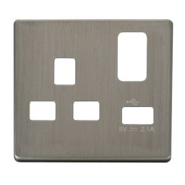 Click SCP471SS Stainless Steel Definity Screwless 1 Gang 13A 1x USB-A Switched UK Socket Cover Plate image
