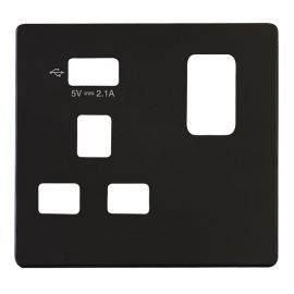 Click SCP471UMB Definity Metal Black Screwless 1 Gang 13A 1x USB-A Switched Socket Cover Plate image