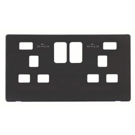 Click SCP480BK Matt Black Definity Screwless 2 Gang 13A 2x USB-A Switched UK Socket Cover Plate image