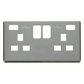 Click SCP480CH Polished Chrome Definity Screwless 2 Gang 13A 2x USB-A Switched UK Socket Cover Plate image