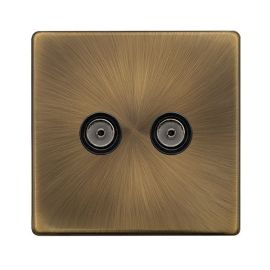 Click SFAB066BK Definity Complete Antique Brass Screwless 2 Gang Non-Isolated Coaxial Outlet image
