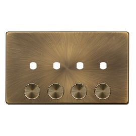 Click SFAB144PL Definity Complete Antique Brass Screwless 2 Gang 4 Aperture Unfurnished Dimmer Plate image