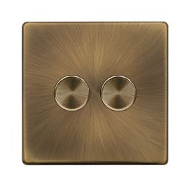 Click SFAB162 Definity Complete Antique Brass Screwless 2 Gang 100W 2 Way Trailing Edge Dimmer Switch image