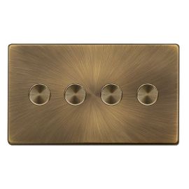 Click SFAB164 Definity Complete Antique Brass Screwless 4 Gang 100W 2 Way Trailing Edge Dimmer Switch image