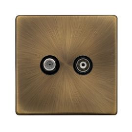 Click SFAB170BK Definity Complete Antique Brass Screwless 2 Gang 1x Satellite 1x Coaxial Non-Isolated Outlet image