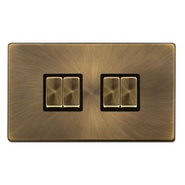 Click SFAB414BK Definity Complete Antique Brass Screwless 4 Gang 10AX 2 Way Plate Switch image