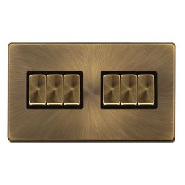 Click SFAB416BK Definity Complete Antique Brass Screwless 6 Gang 10AX 2 Way Plate Switch image