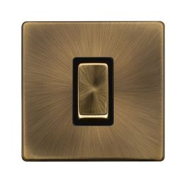 Click SFAB500BK Definity Complete Antique Brass Screwless 1 Gang 50A 2 Pole Plate Switch image