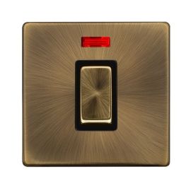 Click SFAB501BK Definity Complete Antique Brass Screwless 1 Gang 50A 2 Pole Neon Plate Switch image