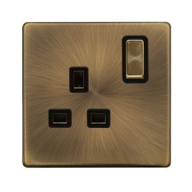 Click SFAB535BK Definity Complete Antique Brass Screwless 1 Gang 13A 2 Pole Switched Socket image