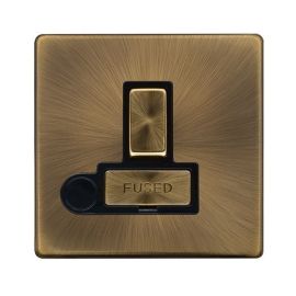 Click SFAB551BK Definity Complete Antique Brass Screwless 1 Gang 13A Flex Outlet Switched Fused Spur Unit image