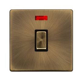 Click SFAB723BK Definity Complete Antique Brass Screwless 1 Gang 20A 2 Pole Neon Plate Switch image