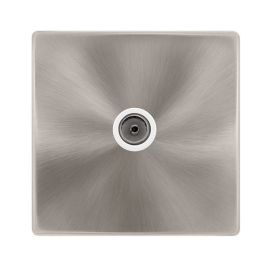 Click SFBS065PW Definity Complete Brushed Steel Screwless 1 Gang Non-Isolated Coaxial Outlet - White Insert