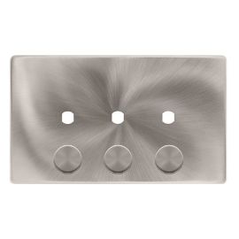 Click SFBS143PL Definity Complete Brushed Steel Screwless 2 Gang 3 Aperture Unfurnished Dimmer Plate