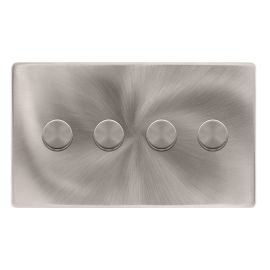 Click SFBS164 Definity Complete Brushed Steel Screwless 4 Gang 100W 2 Way Trailing Edge Dimmer Switch