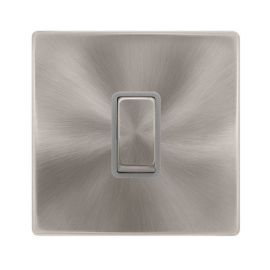 Click SFBS411GY Definity Complete Brushed Steel Screwless 1 Gang 10AX 2 Way Plate Switch - Grey Insert