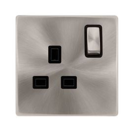Click SFBS535BK Definity Complete Brushed Steel Screwless 1 Gang 13A 2 Pole Switched Socket - Black Insert