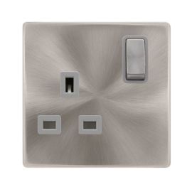 Click SFBS535GY Definity Complete Brushed Steel Screwless 1 Gang 13A 2 Pole Switched Socket - Grey Insert