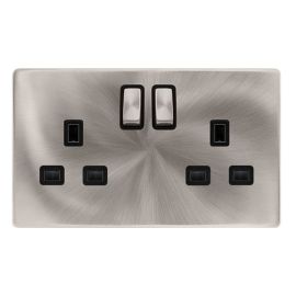 Click SFBS536BK Definity Complete Brushed Steel Screwless 2 Gang 13A 2 Pole Switched Socket - Black Insert image