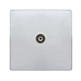 Click SFCH158PW Definity Complete Polished Chrome Screwless 1 Gang Isolated Coaxial Outlet - White Insert image