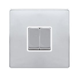 Click SFCH412PW Definity Complete Polished Chrome Screwless 2 Gang 10AX 2 Way Plate Switch - White Insert image