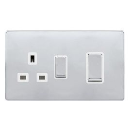Click SFCH504PW Definity Complete Polished Chrome Screwless 2 Gang 50A 2 Pole Switch Switched Socket Cooker Unit - White Insert
