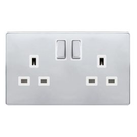 Click SFCH536PW Definity Complete Polished Chrome Screwless 2 Gang 13A 2 Pole Switched Socket - White Insert image