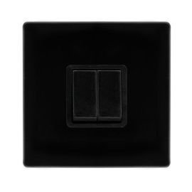Click SFMB012BK Definity Complete Metal Black Screwless 2 Gang 10AX 2 Way Plate Switch image