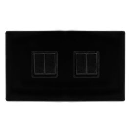 Click SFMB019BK Definity Complete Metal Black Screwless 4 Gang 10AX 2 Way Plate Switch