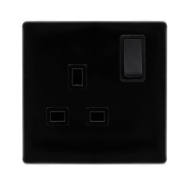 Click SFMB035BK Definity Complete Metal Black Screwless 1 Gang 13A 2 Pole Switched Socket