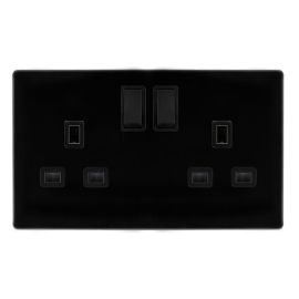 Click SFMB036BK Definity Complete Metal Black Screwless 2 Gang 13A 2 Pole Switched Socket