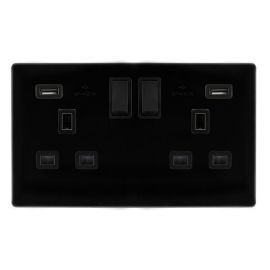 Click SFMB780BK Definity Complete Metal Black Screwless 2 Gang 13A 2x USB-A 2.1A Switched Socket image