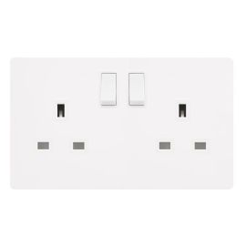 Click SFMW036PW Definity Complete Metal White Screwless 2 Gang 13A 2 Pole Switched Socket