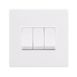 Click SFPW013PW Definity Complete Polar White Screwless 3 Gang 10AX 2 Way Plate Switch