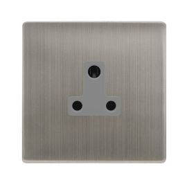 Click SFSS038GY Definity Complete Stainless Steel Screwless 1 Gang 5A Round Pin Socket - Grey Insert