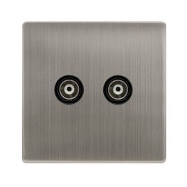 Click SFSS159BK Definity Complete Stainless Steel Screwless 2 Gang Isolated Coaxial Outlet - Black Insert image