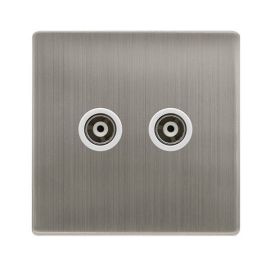 Click SFSS159PW Definity Complete Stainless Steel Screwless 2 Gang Isolated Coaxial Outlet - White Insert image