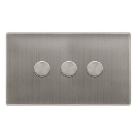 Click SFSS163 Definity Complete Stainless Steel Screwless 3 Gang 100W 2 Way Trailing Edge Dimmer Switch