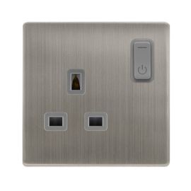 Click SFSS30035GY Definity Complete Stainless Steel Screwless 1 Gang 13A Zigbee Smart Switched Socket - Grey Insert image