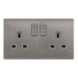 Click SFSS30036GY Definity Complete Stainless Steel Screwless 2 Gang 13A Zigbee Smart Switched Socket - Grey Insert image