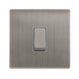 Click SFSS411GY Definity Complete Stainless Steel Screwless 1 Gang 10AX 2 Way Plate Switch - Grey Insert