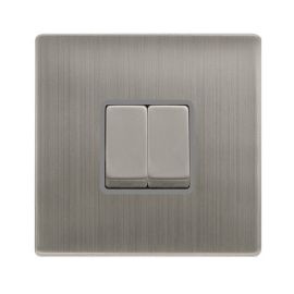 Click SFSS412GY Definity Complete Stainless Steel Screwless 2 Gang 10AX 2 Way Plate Switch - Grey Insert