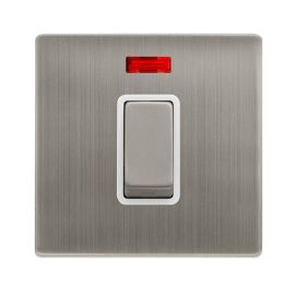 Click SFSS501PW Definity Complete Stainless Steel Screwless 1 Gang 50A 2 Pole Neon Plate Switch - White Insert image