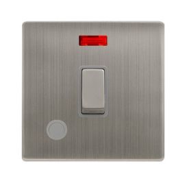 Click SFSS523GY Definity Complete Stainless Steel Screwless 20A 2 Pole Flex Outlet Neon Plate Switch - Grey Insert image