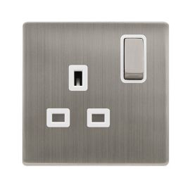 Click SFSS535PW Definity Complete Stainless Steel Screwless 1 Gang 13A 2 Pole Switched Socket - White Insert