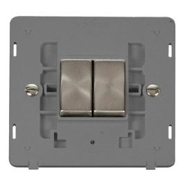 Click SIN412GYBS Brushed Steel Definity Ingot 2 Gang 10AX 2 Way Plate Switch Insert - Grey Insert image
