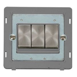 Click SIN413GYBS Brushed Steel Definity Ingot 3 Gang 10AX 2 Way Plate Switch Insert - Grey Insert image