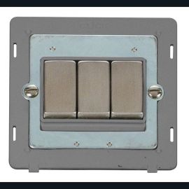 Click SIN413GYSS Stainless Steel Definity Ingot 3 Gang 10AX 2 Way Plate Switch Insert - Grey Insert image
