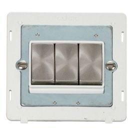 Click SIN413PWBS Brushed Steel Definity Ingot 3 Gang 10AX 2 Way Plate Switch Insert - White Insert image